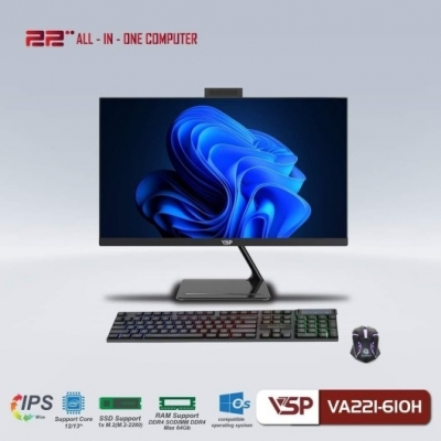 Máy tính để bàn All In One VSP VA221-610H Black (Sản phẩm AIO này chưa bao gồm CPU - Ram - SSD)