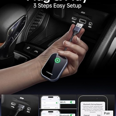 Luckymore Wireless CarPlay Adapter for All Factory Wired CarPlay Cars Wireless CarPlay Dongle Convert Wired to Wireless CarPlay for Apple iPhone iOS 10+ and Cars from 2017