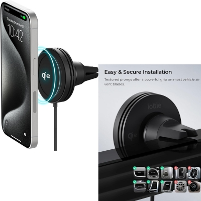 iOttie Velox Qi2 Mini Wireless Car Mount Charger | Air Vent Car Phone Holder | MagSafe Phone Mount 15W Charger for Qi2-enabled smartphones Including iPhone 13, 14, and iPhone 15. Car Charger Included.