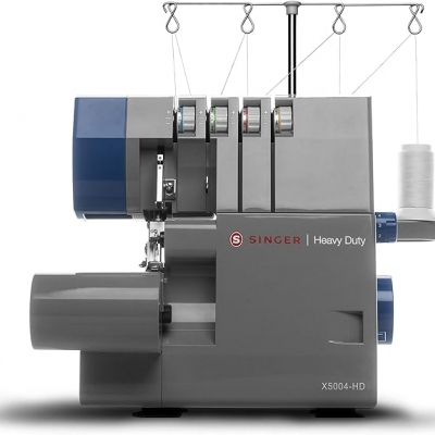 SINGER X5004-HD Metal Frame Serger & Overlock Machine | 2-3-4 Stitch Capability, 8 Built-In Stitches, 1300 Stitches per minute, Adjustable Differential Feed & 2 LED Lights (Grey/Blue)